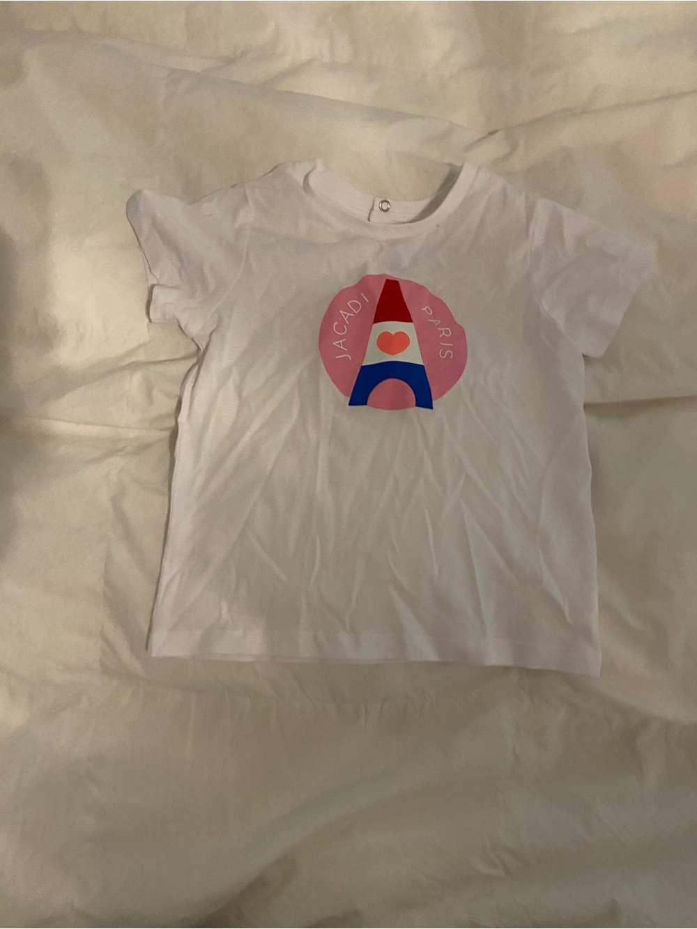 Jacadi White Tee with Pink & Blue Eiffel Heart Graphic 3T